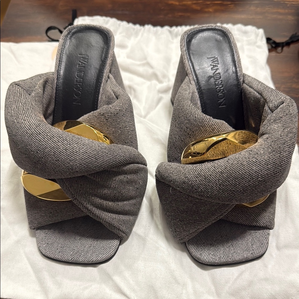 JW ANDERSON Gray and Gold Mules with Twisted Fabric